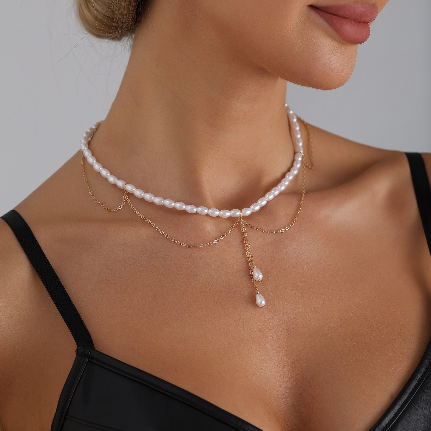 Elegant Geometric Heart Alloy Plated Baroque Imitation Pearl Tassel Necklace for Women