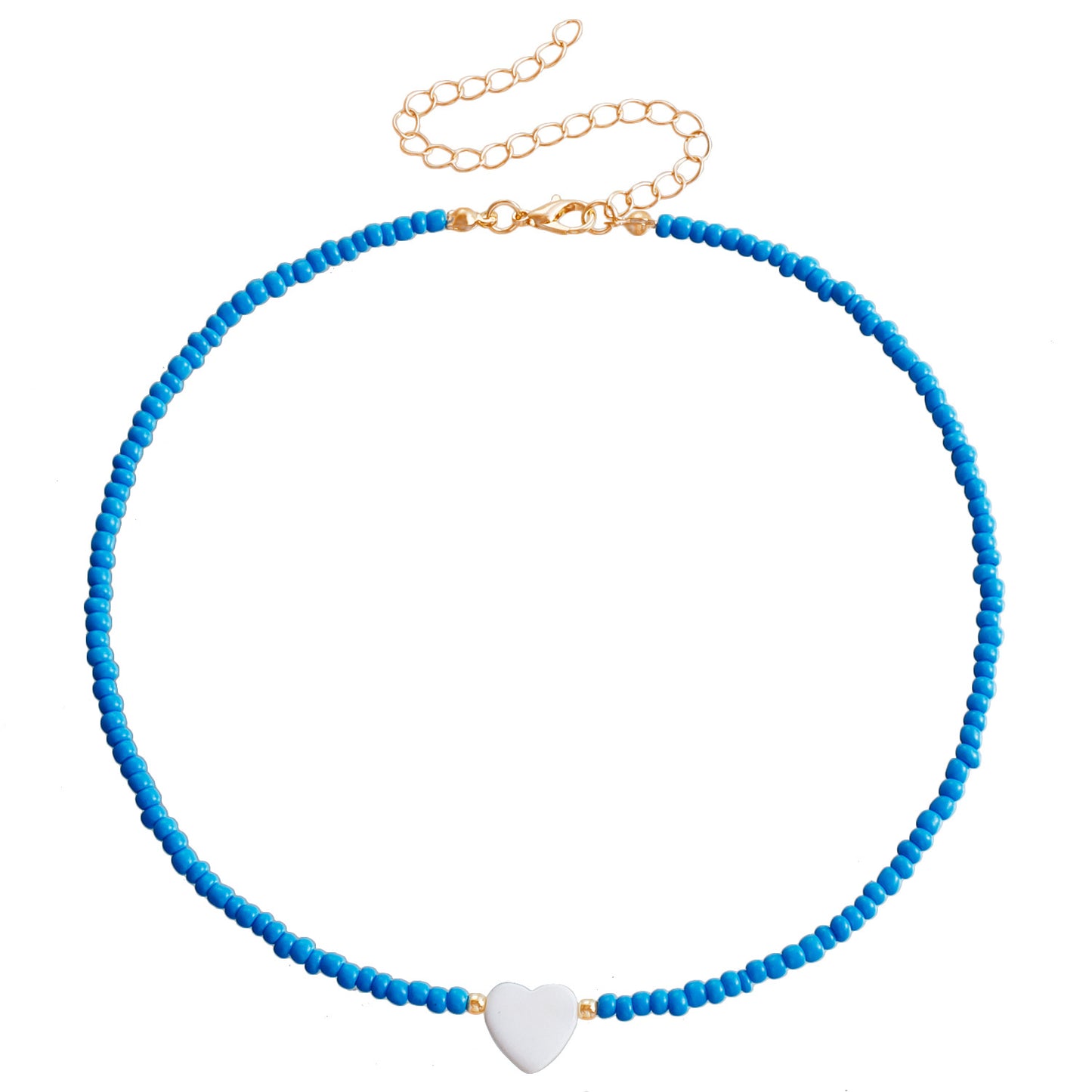 Collar con colgante de nácar en forma de corazón bohemio con cadena de cuentas para mujer