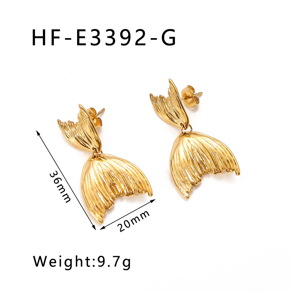 Minimalist Stainless Steel Plated Fish Tail Earrings for Women with Geometric Shape and Elegant Vintage-Inspired Design