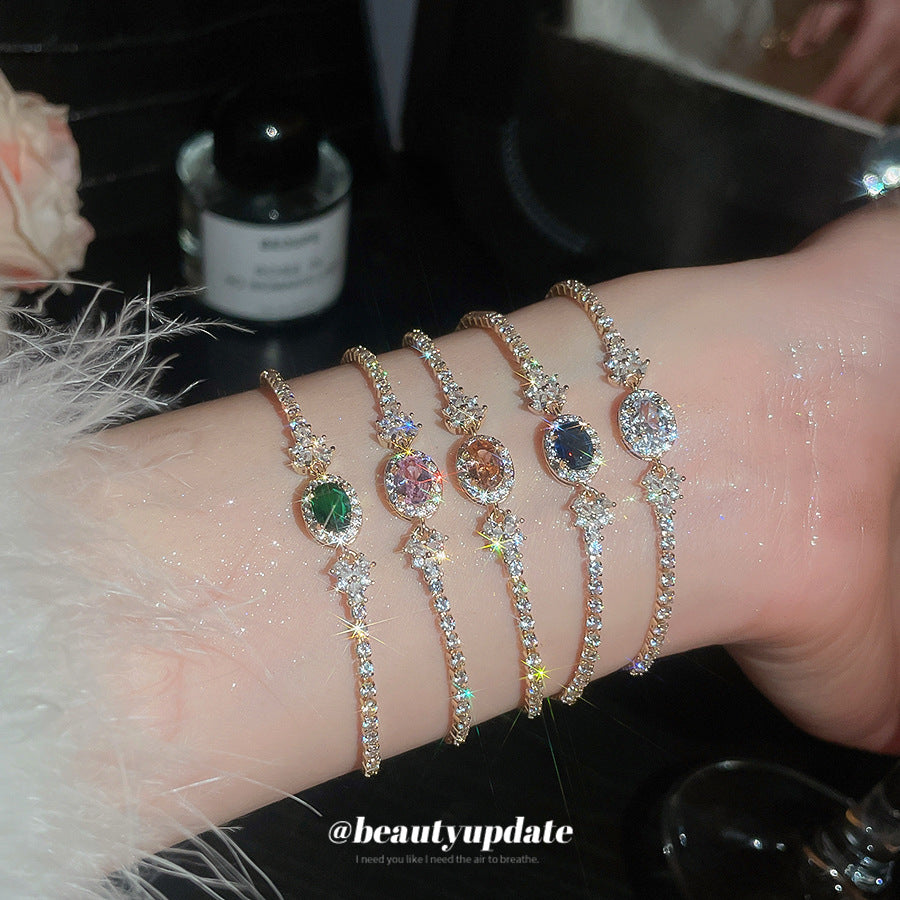 Pulsera de circonita ovalada geométrica de lujo ligero para mujer, pulsera informal minimalista de moda