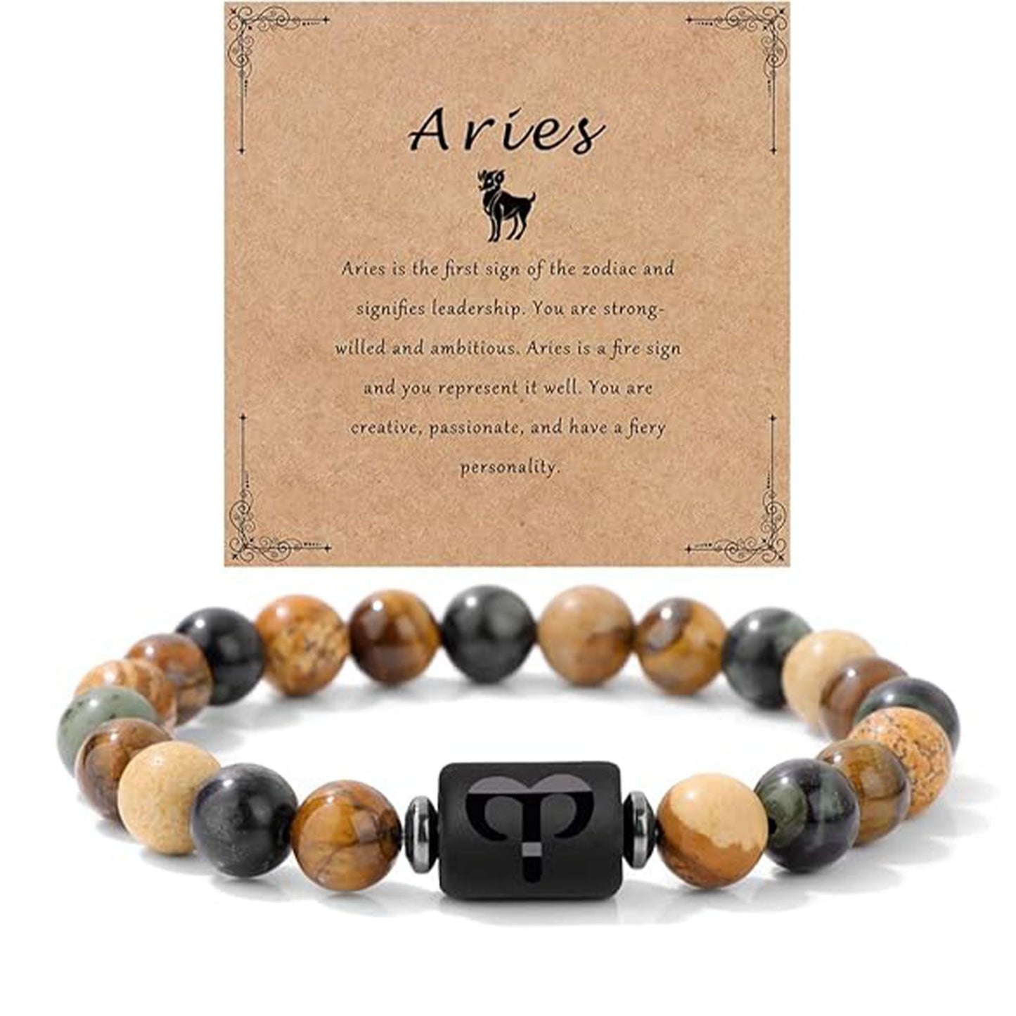 Unisex Natural Stone Zodiac Beaded Bracelet Geometric Elastic String Handmade