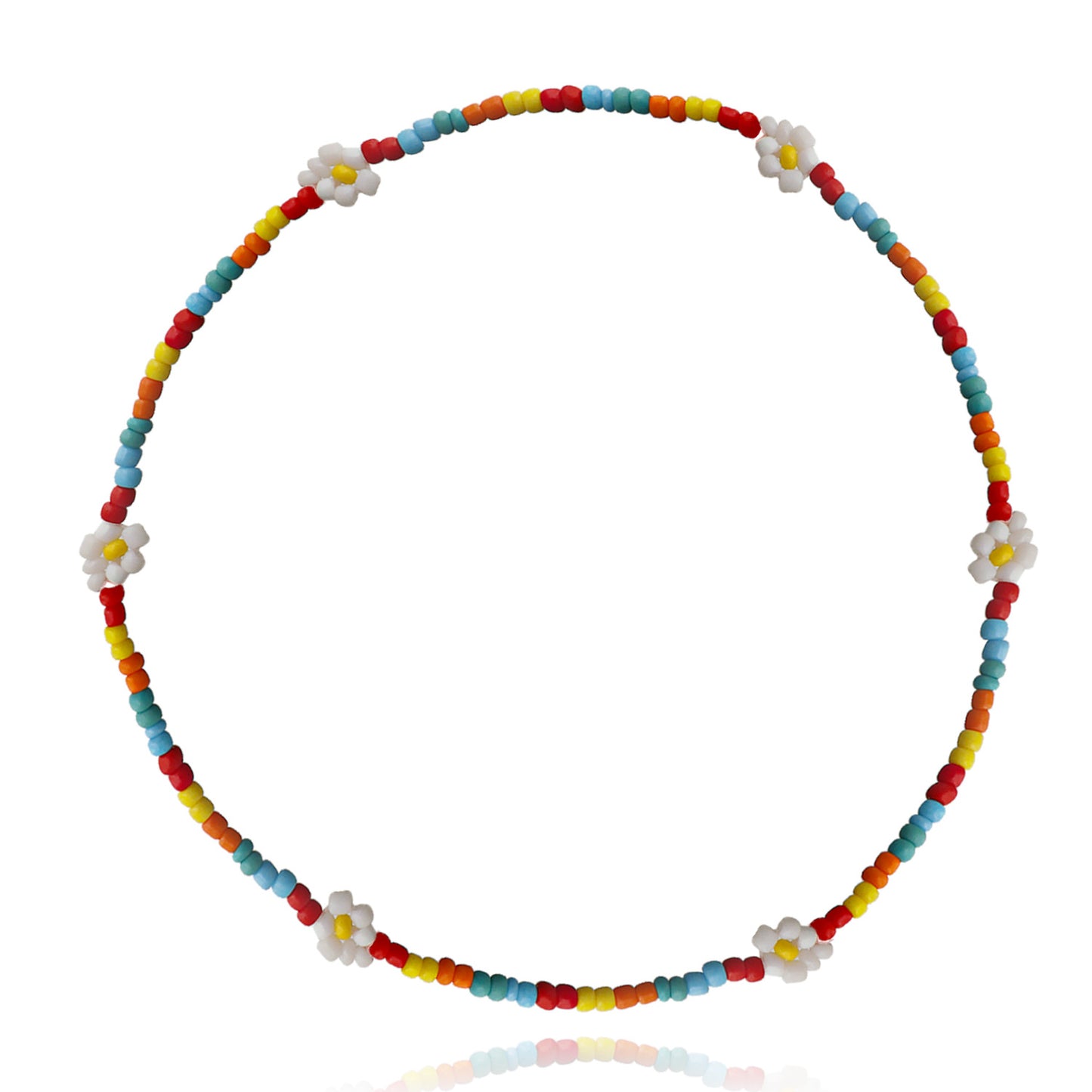 Colorful Beaded Ethnic Necklace with Geometric Design Alloy Pendant on Elastic Cord for Women