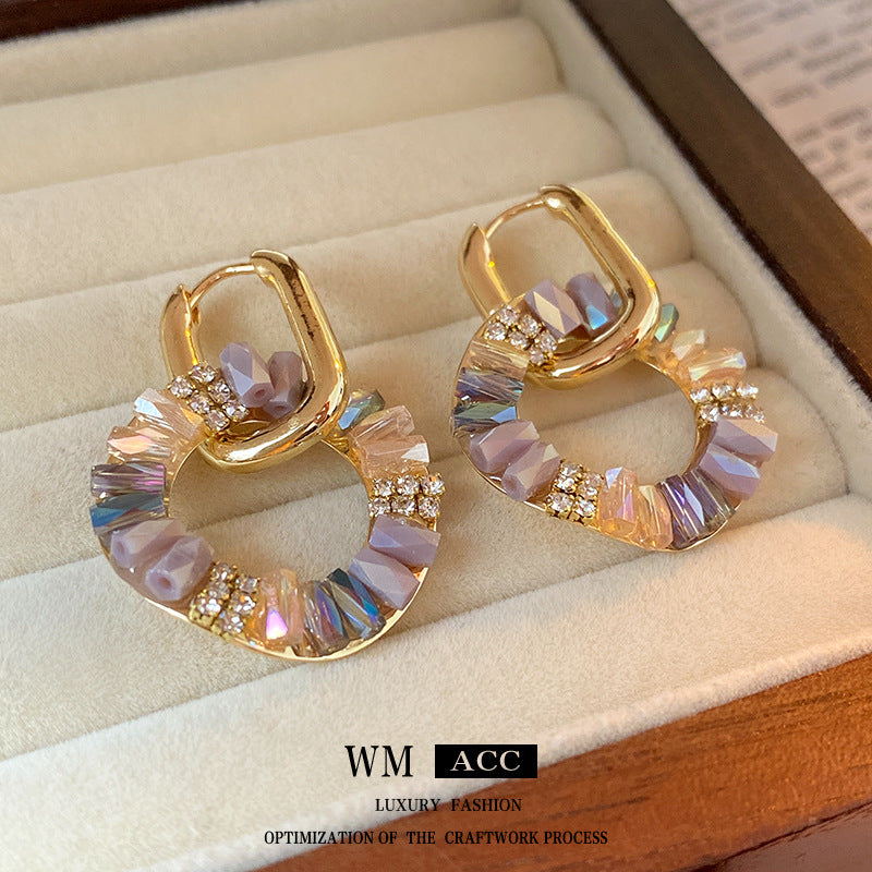 Baroque Style Geometric Circle Earrings with Zircon Inlay for Women, Lightweight Luxury Ear Cuffs