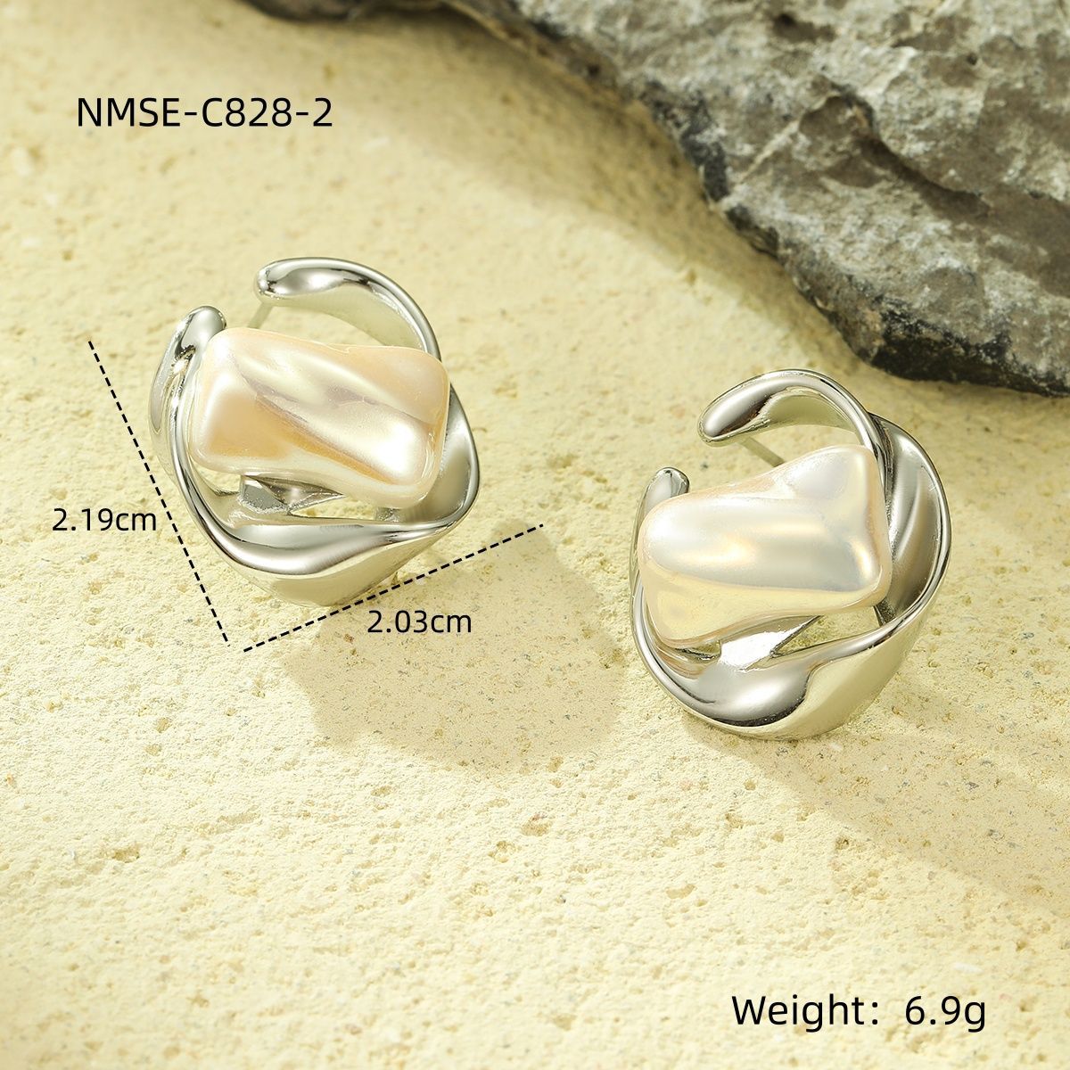 Pendientes de acero de titanio con incrustaciones de perlas, diseño geométrico irregular estilo vintage francés, joyería minimalista de moda galvanizada para mujer