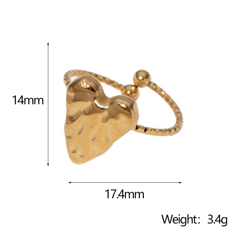 Fashion Minimalist 18K Gold Plated Heart Shape Stainless Steel Ring for Women