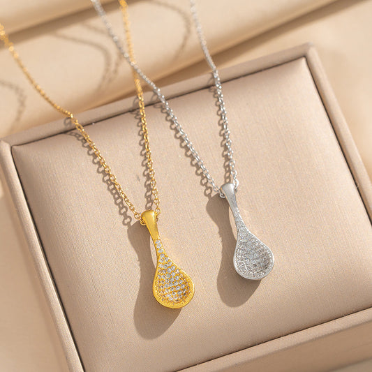 Collana con Ciondolo a Ventaglio di Lusso da Donna con Rame Placcato Oro e Intarsio di Strass su Catena a Maglie O