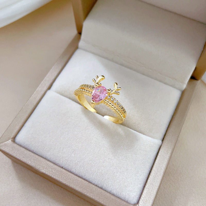 Anello regolabile da donna in ottone placcato oro a forma di corona in stile cartone animato