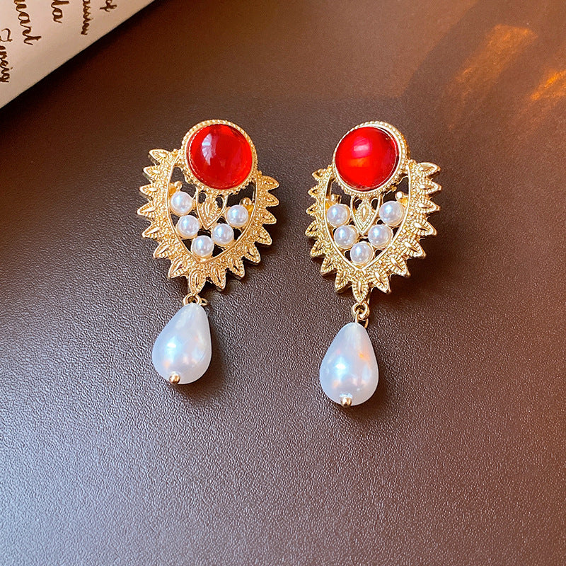 Vintage Pearl Drop Earrings with Gold Plating Stainless Steel Posts for Women