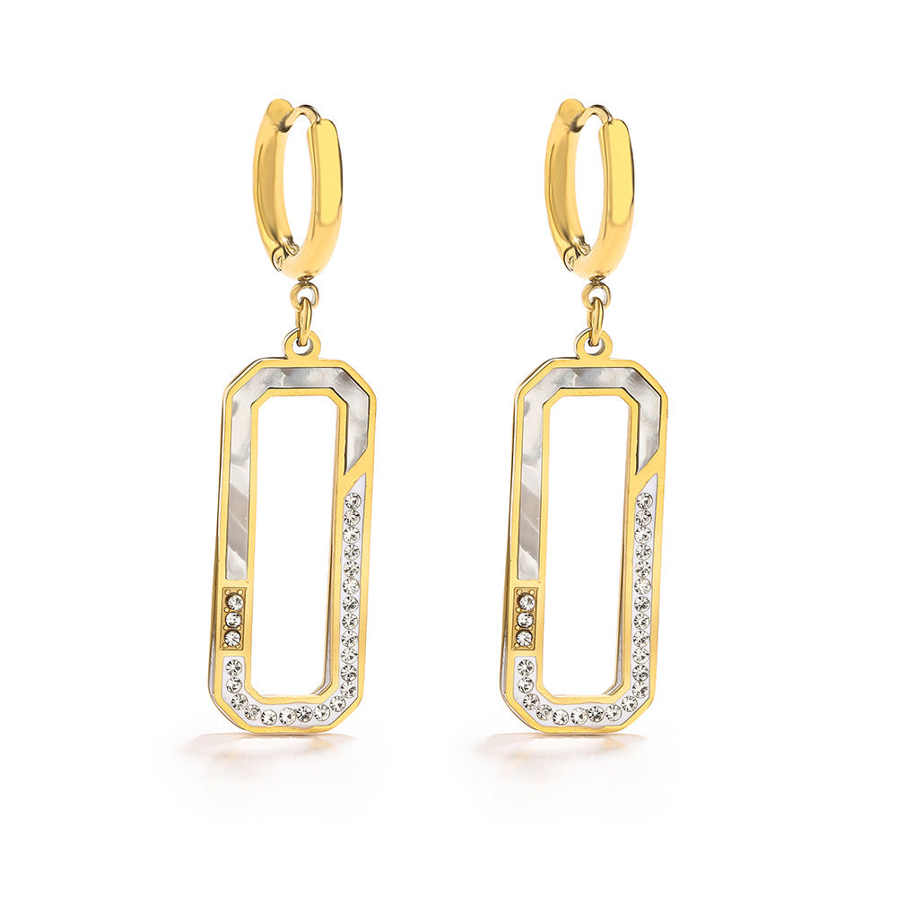 Minimalist Geometric Titanium Steel Earrings with Rhinestone Inlay for Women