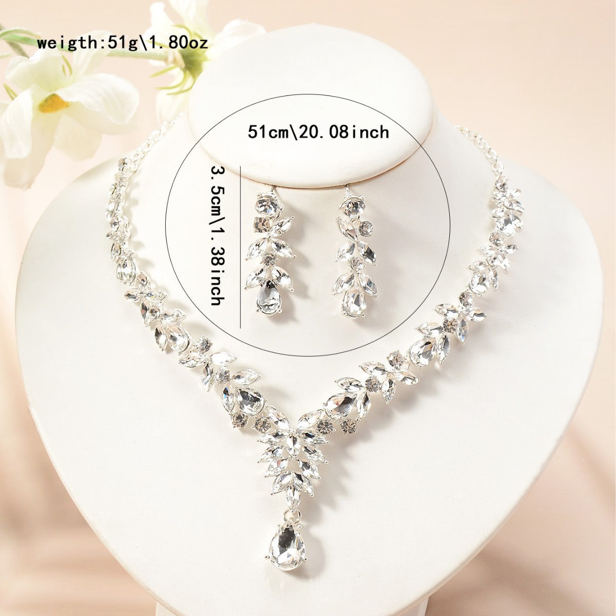 Elegant Rhinestone Heart Teardrop Pendant Jewelry Set with Plated Cable Chain for Women Wedding Party