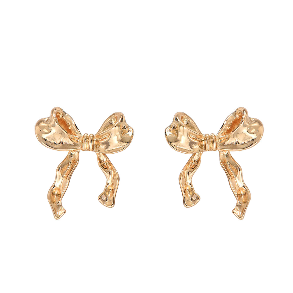 Pendientes de tuerca minimalistas de aleación con forma de lazo para mujer con acabado galvanizado, estilo de lujo ligero, para oficina