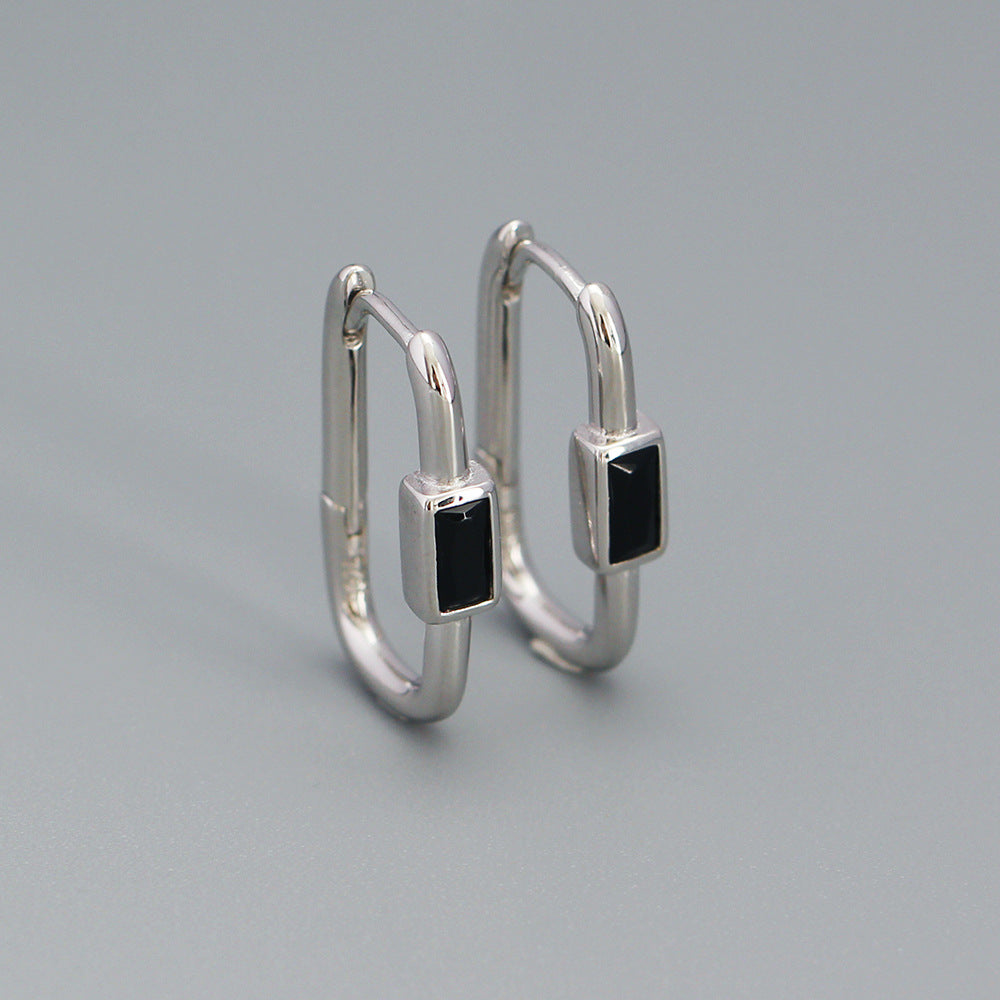 Geometric Fashion-Commuter Style S925 Sterling Silver Ear Clips with Colorful Zircon Inlay