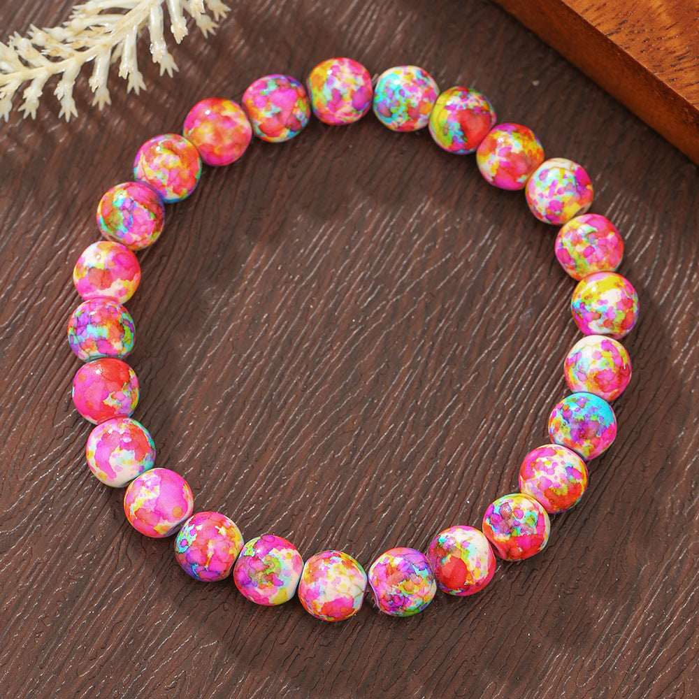Handmade Round Geometric Crystal Beaded Bracelet 8mm Unisex