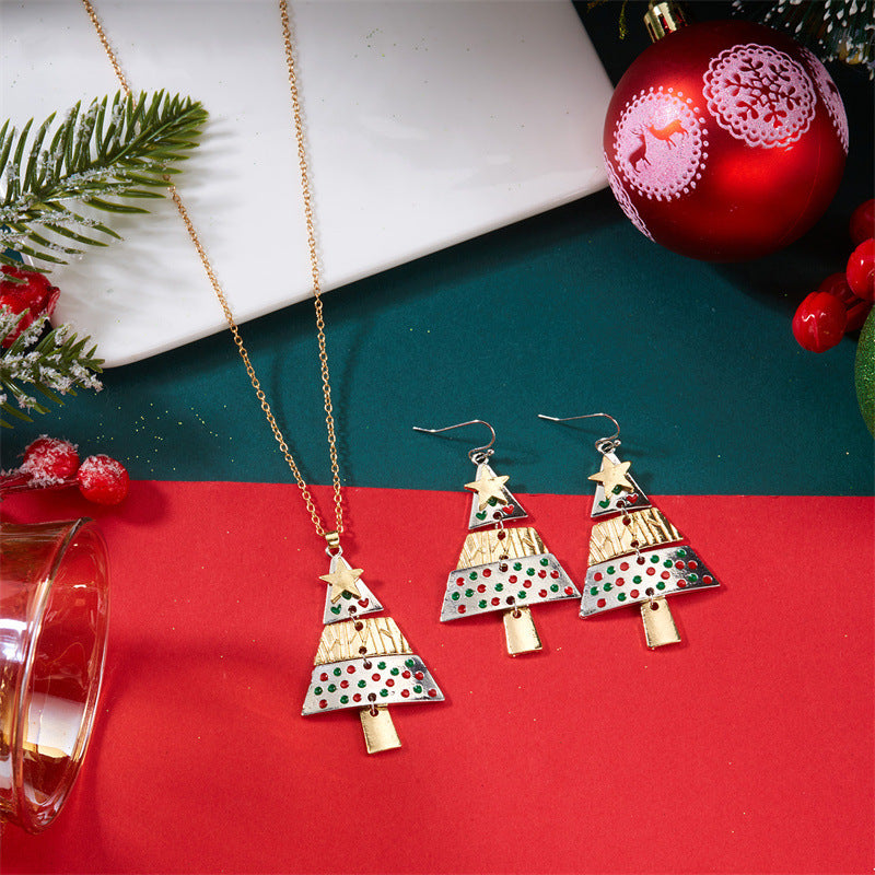 Set de Collar con Colgante de Árbol Temático Navideño con Construcción de Aleación de Zinc y Acabado Electrochapado para Uso Unisex en Días Festivos