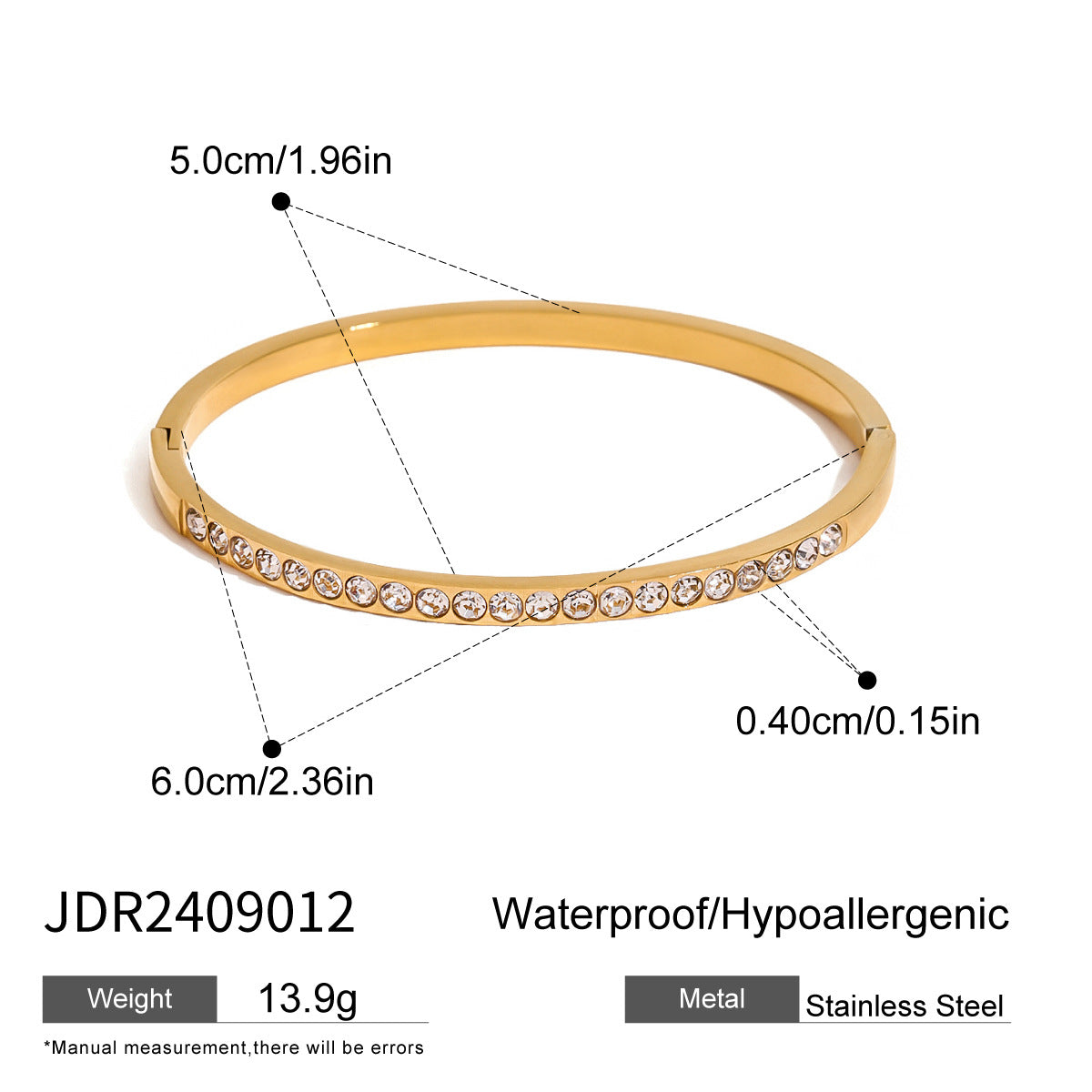 Bracciale rigido in acciaio inossidabile con strass geometrici minimalisti e finitura placcata per donna