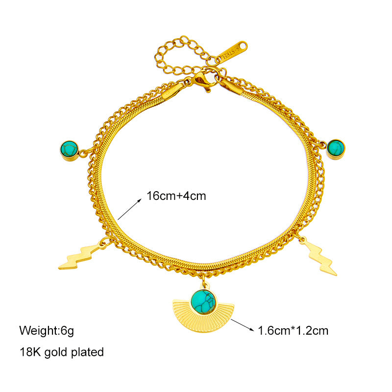 Bracciale in Acciaio Inox da Donna con Finitura Placcata e Ciondolo a Farfalla Turchese d'Ispirazione Vintage