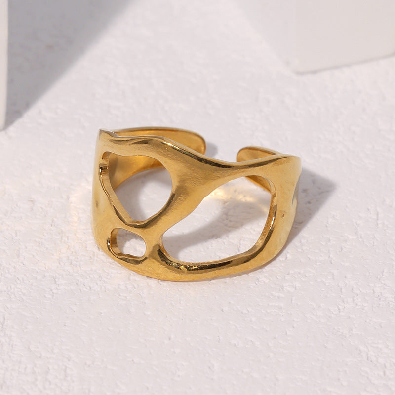 Minimalist Geometric Stainless Steel Adjustable Open Ring with Plated Finish for Women