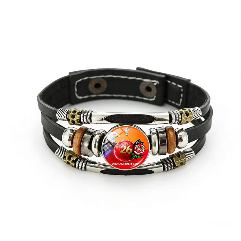 Bracciale Unisex Geometrico Rotondo in Pelle Placcato Multistrato di Tendenza