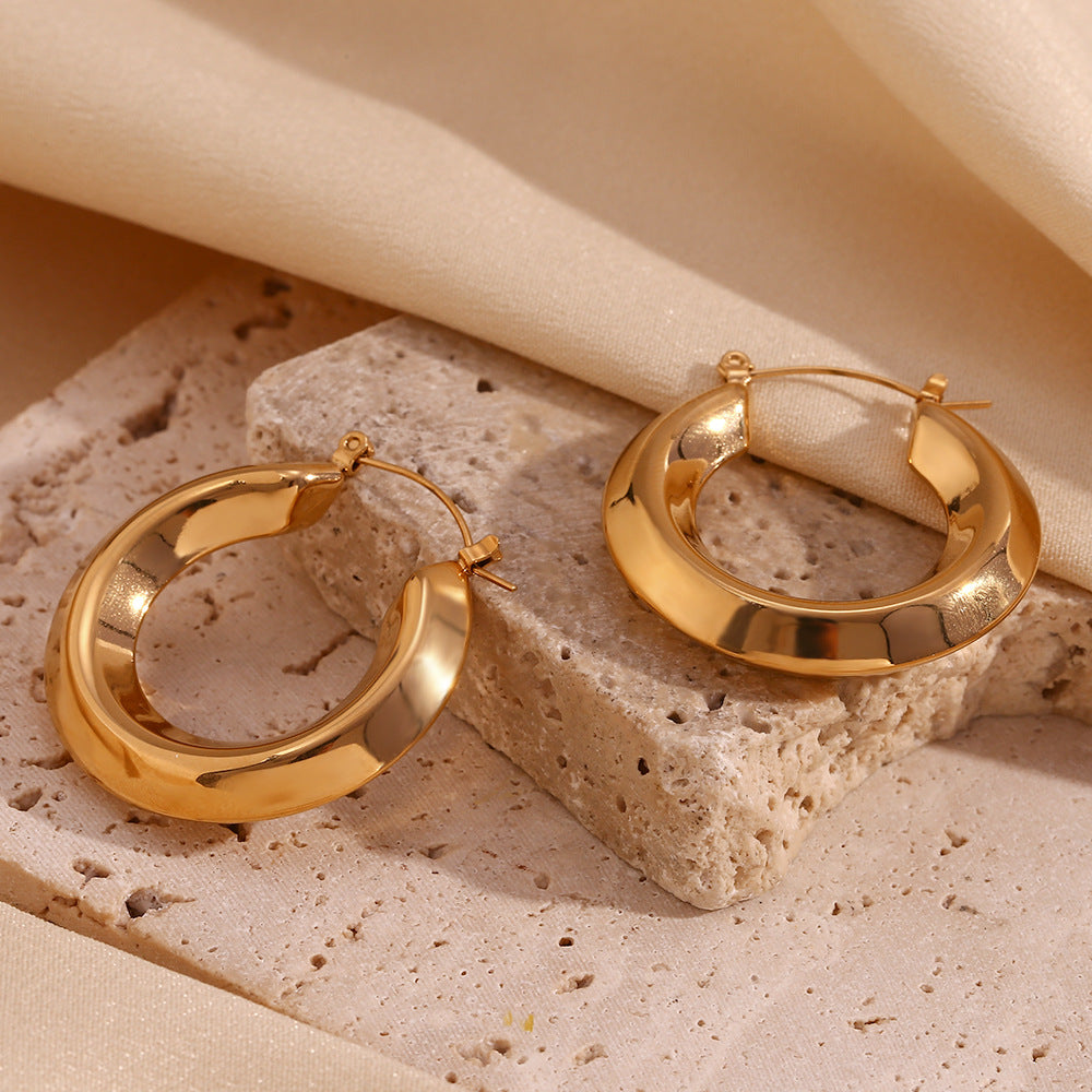 Minimalist Geometric Stainless Steel Hypoallergenic Hoop Earrings with 18K Gold Plating for Women