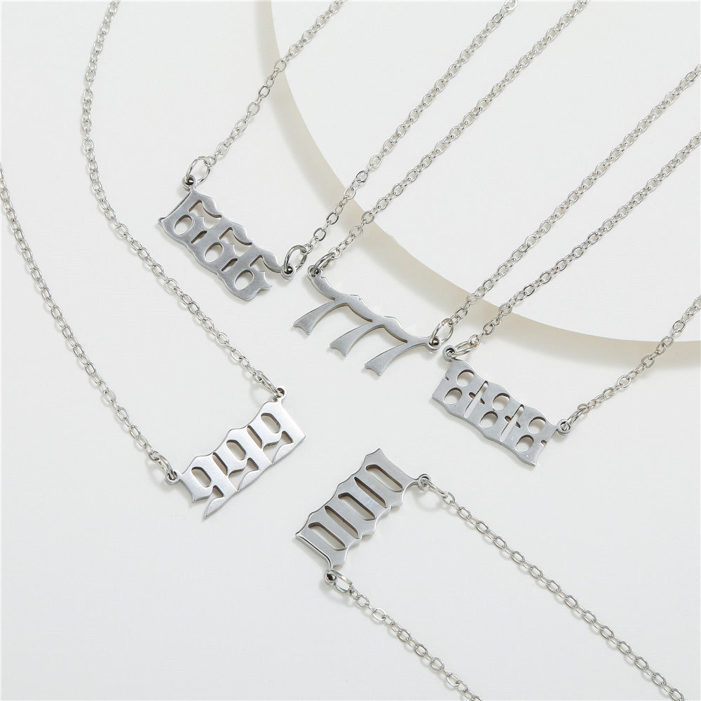 Number Stainless Steel Plated Alloy Pendant Box Chain Necklace