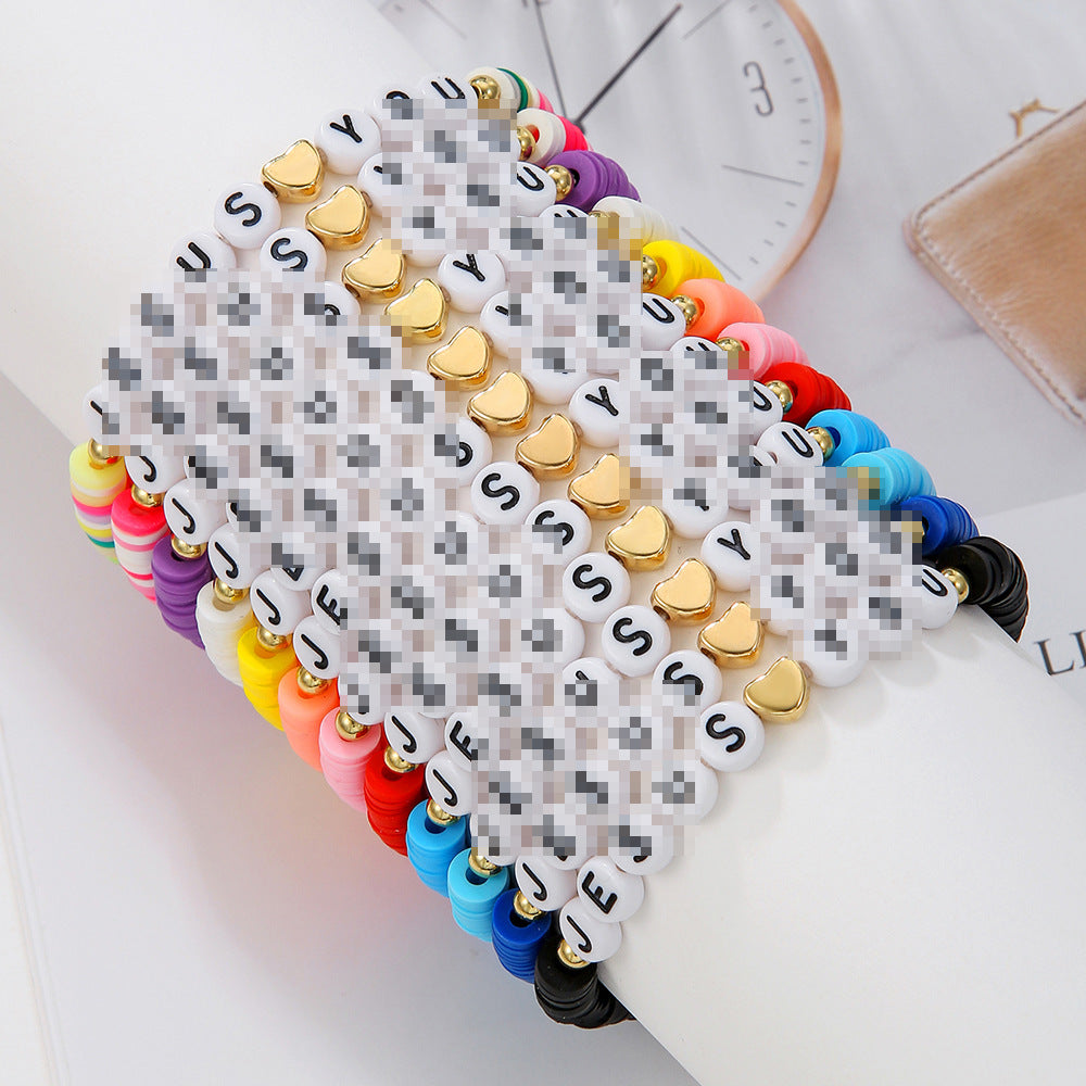 Fashion Colorful Letter and Heart Resin Bracelet Set for Women and Men