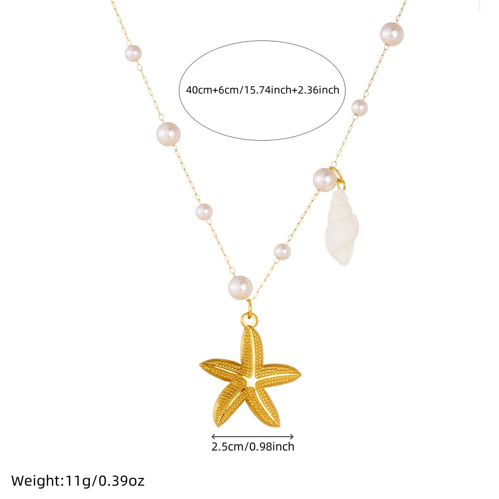 Minimalist Gold Plated Stainless Steel Star Shell Pendant Necklace for Women
