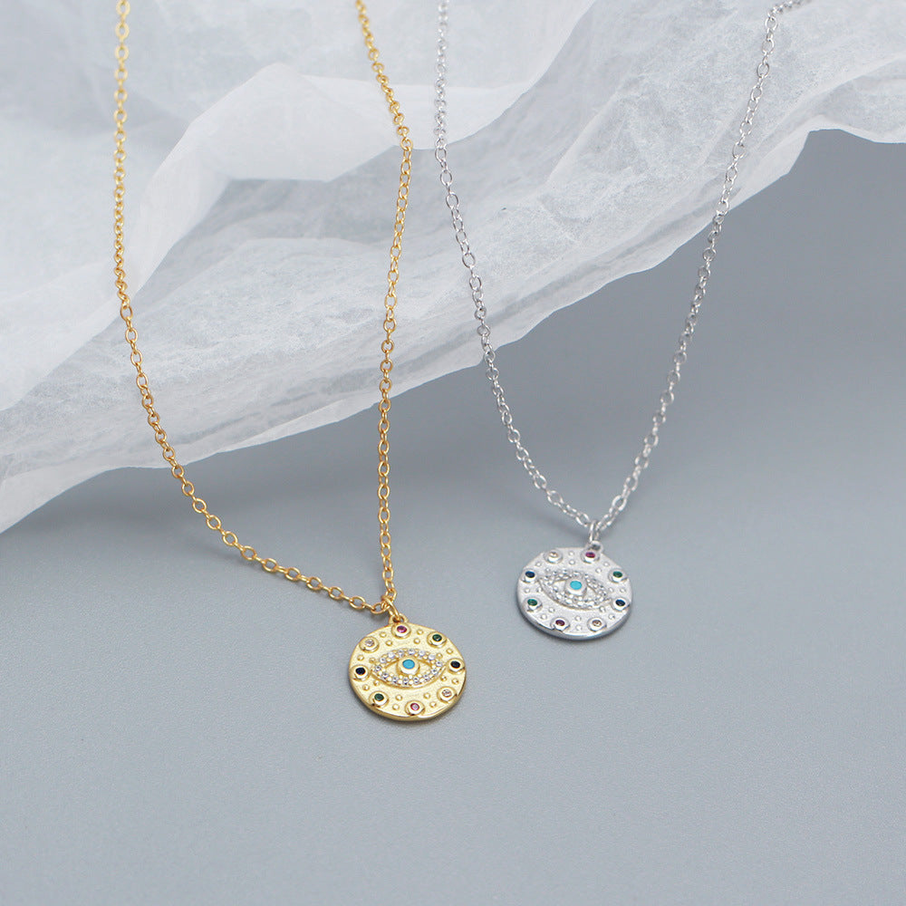 Sweet and Edgy Evil Eye Pendant Necklace for Women in Sterling Silver with Rhinestone Inlay on O-Chain