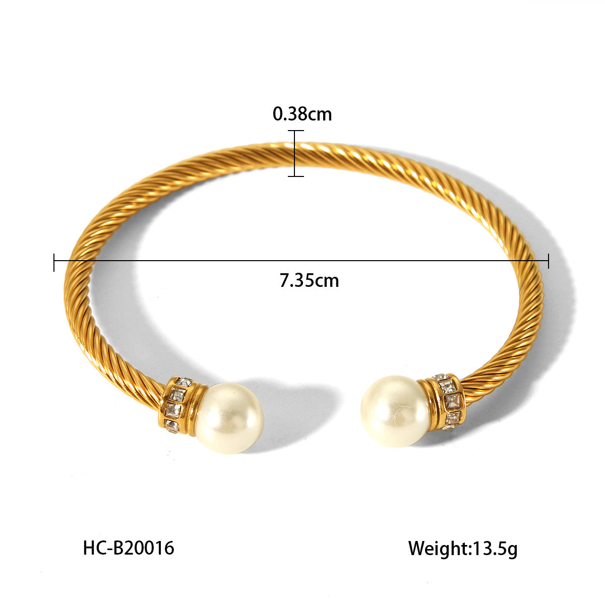 Ins Style Twisted Stainless Steel Bracelet for Women with Rhinestone Inlay and Pearl Accents Cable Chain Bangle