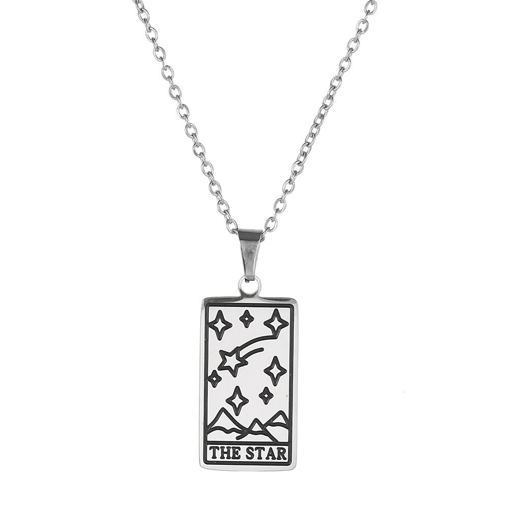 Minimalist Geometric Drip Oil Plated Titanium Steel Tarot Pendant Necklace with Cable Chain
