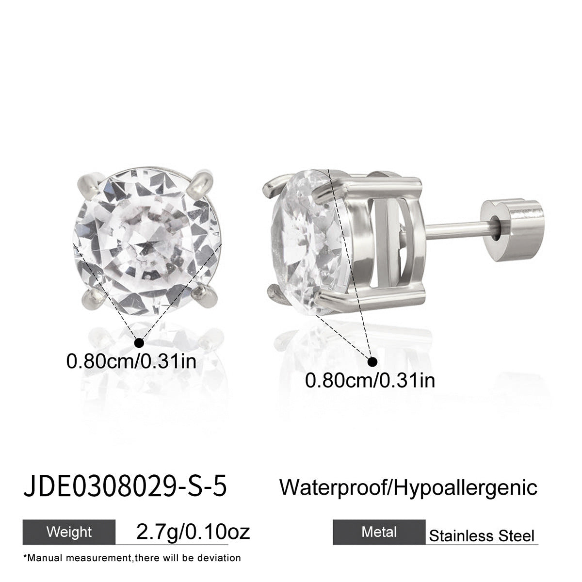 Minimalist Elegant Geometric Heart Stainless Steel PVD Cubic Zirconia Stud Earrings for Women