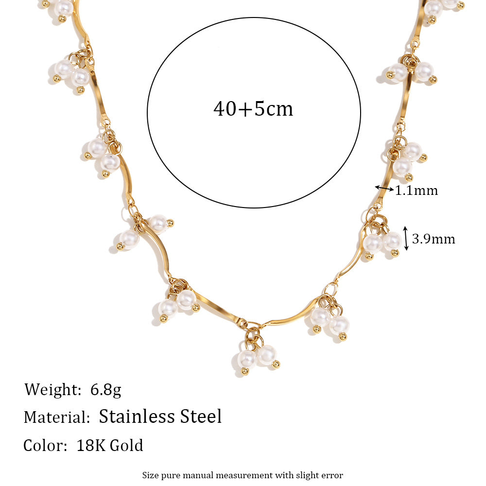 Minimalist Geometric Stainless Steel Pendant Necklace with 18K Gold Plating and Pearl-Style Accents for Women