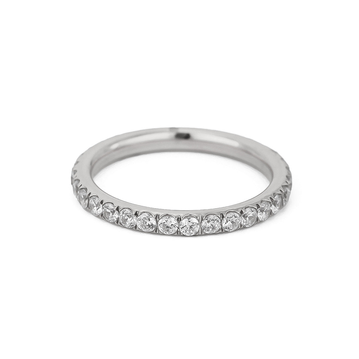Geometric Round Stainless Steel PVD Ring with Cubic Zirconia for Women