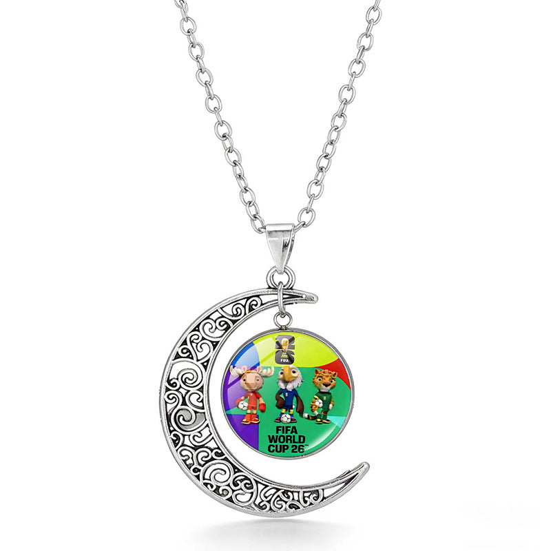 Collana Pendente Luna Geometrica Sportiva in Lega Placcata con Charm in Cristallo da Donna
