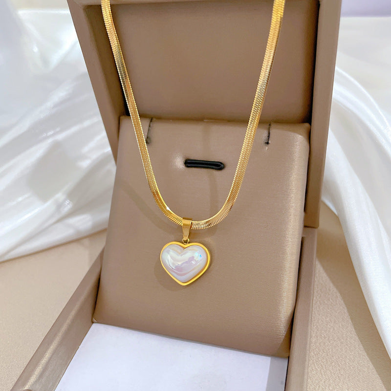 Cartoon Fresh and Sweet Titanium Steel Heart Geometric Pendant Necklace for Women