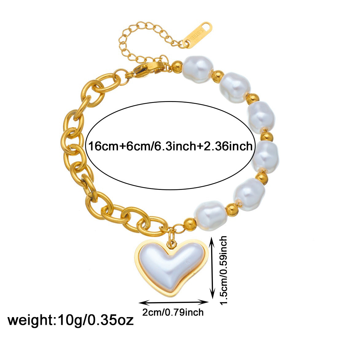 Vintage Gold Plated Irregular Faux Pearl Heart Stainless Steel Bracelet
