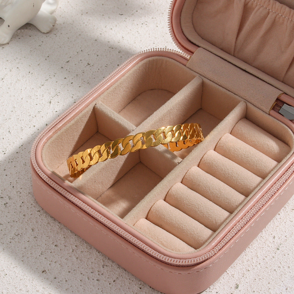 Bracciale da donna in acciaio inossidabile placcato oro 18 carati con doppia maglia e zirconi, in stile minimalista e ispirazione vintage
