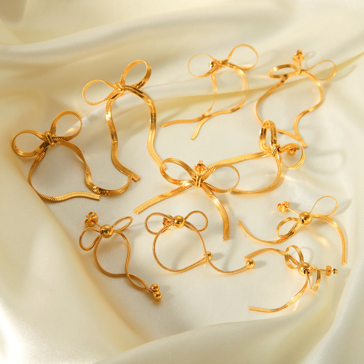 Fashion 18K Gold Plated Stainless Steel Bow Knot Geometric Stud Earrings for Women