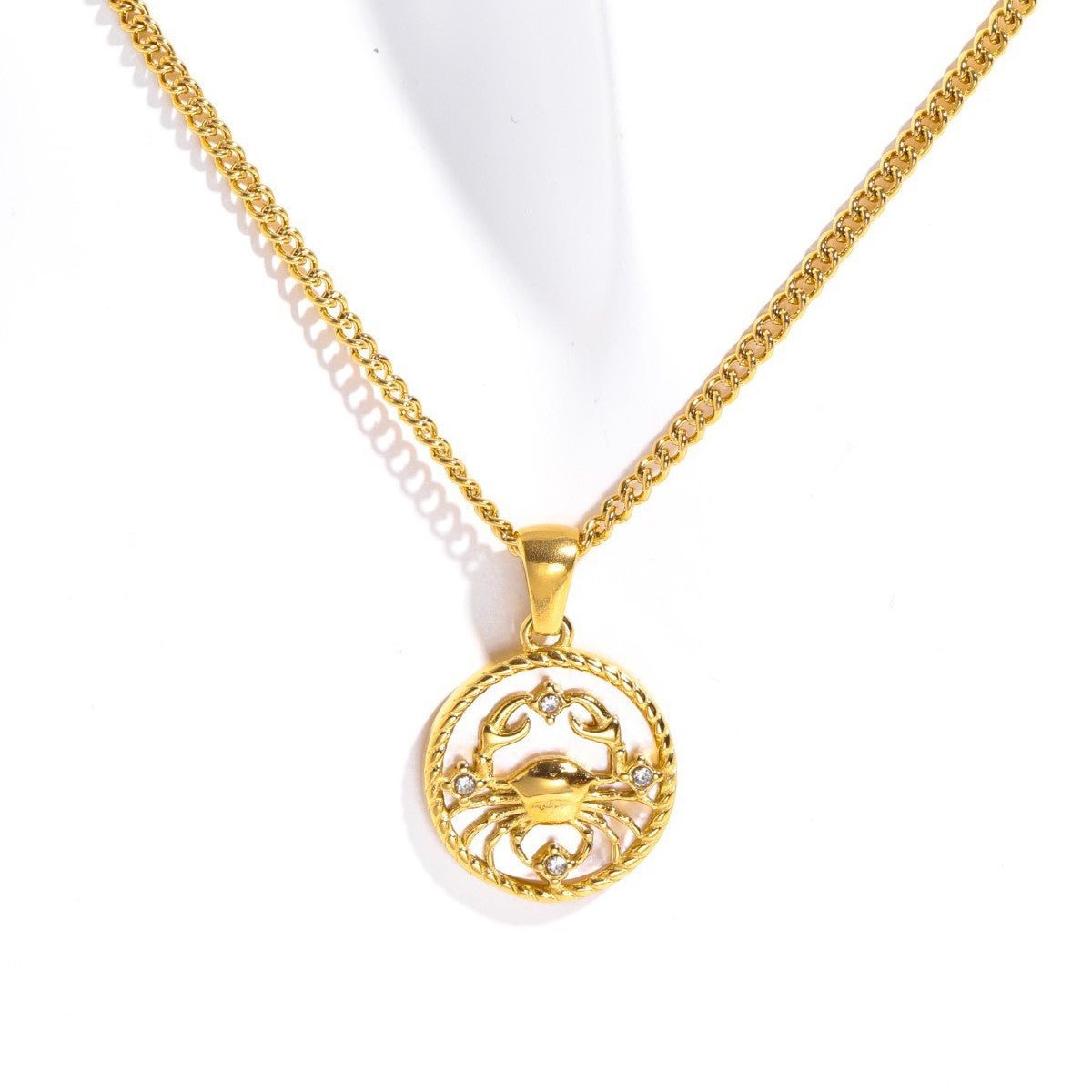 18K Gold Plated Titanium Steel Round Zodiac Coin Necklace PVD Finish Unisex