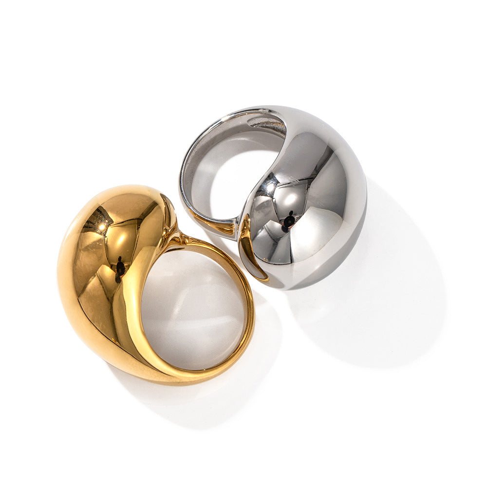 Anillo Cerrado de Acero Inoxidable con Baño de Oro de 18K de Diseño Geométrico y Moderno para Mujer