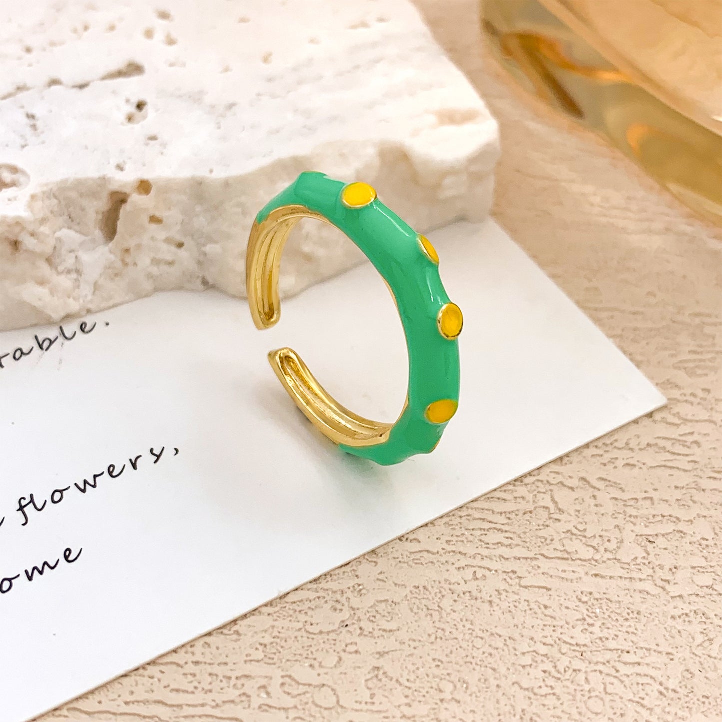 Sweet Geometric Checkered Alloy Drip Oil Plated Adjustable Ring for Women