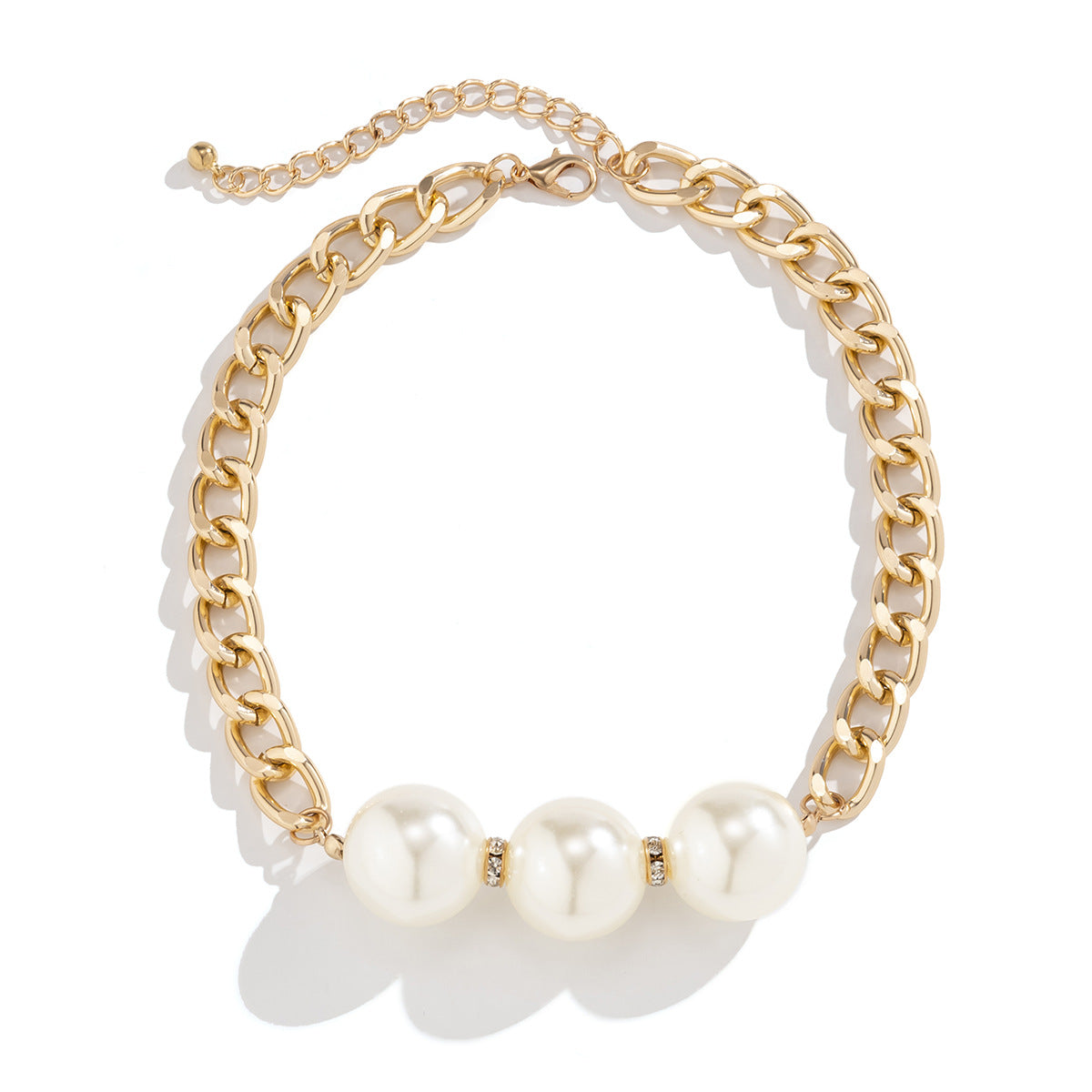 Collana da donna con perle finte e strass, stile rustico chic geometrico, con base in lega e finitura placcata