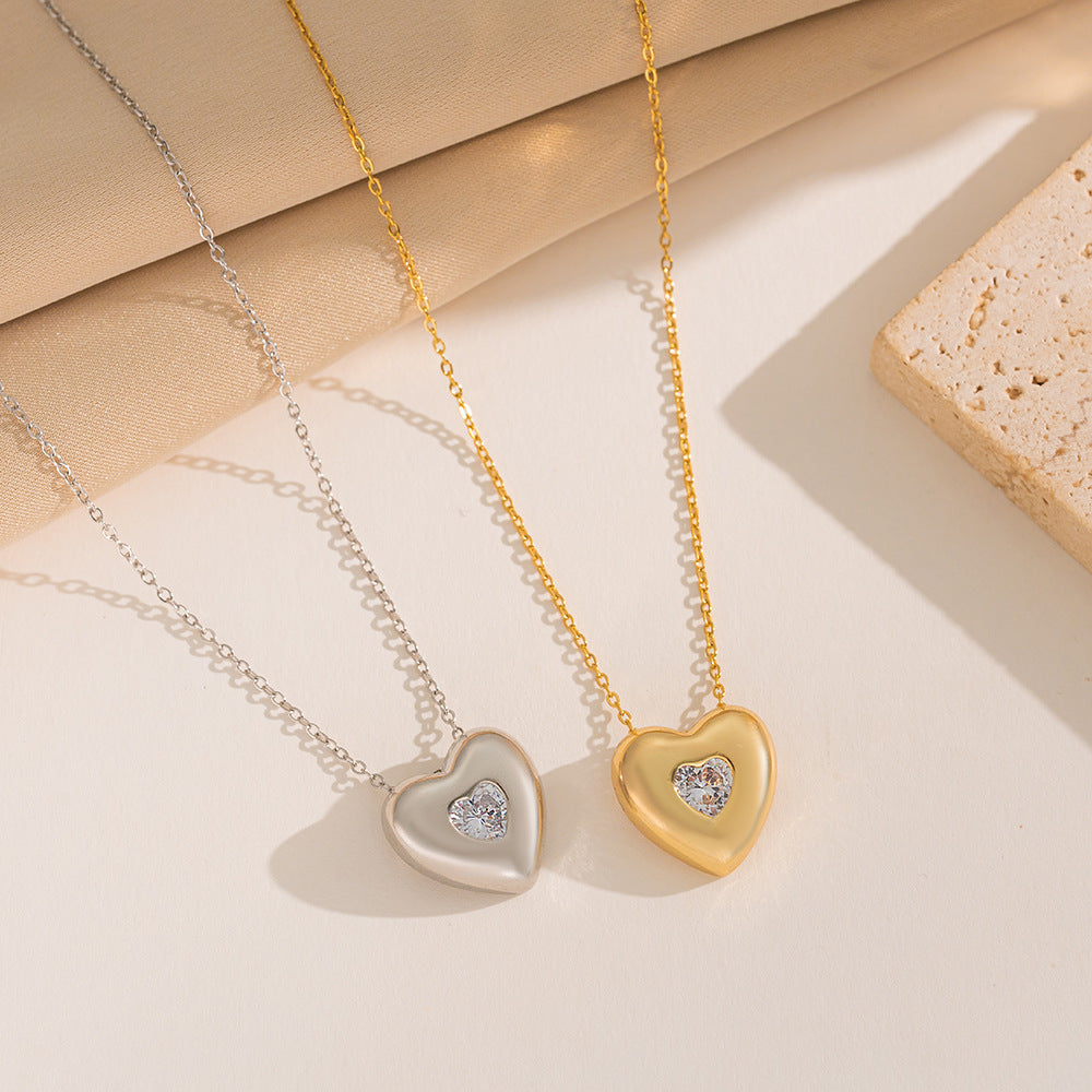 Minimalist Elegant Heart Geometric Round Titanium Steel PVD Plated Necklace Snake Chain for Women