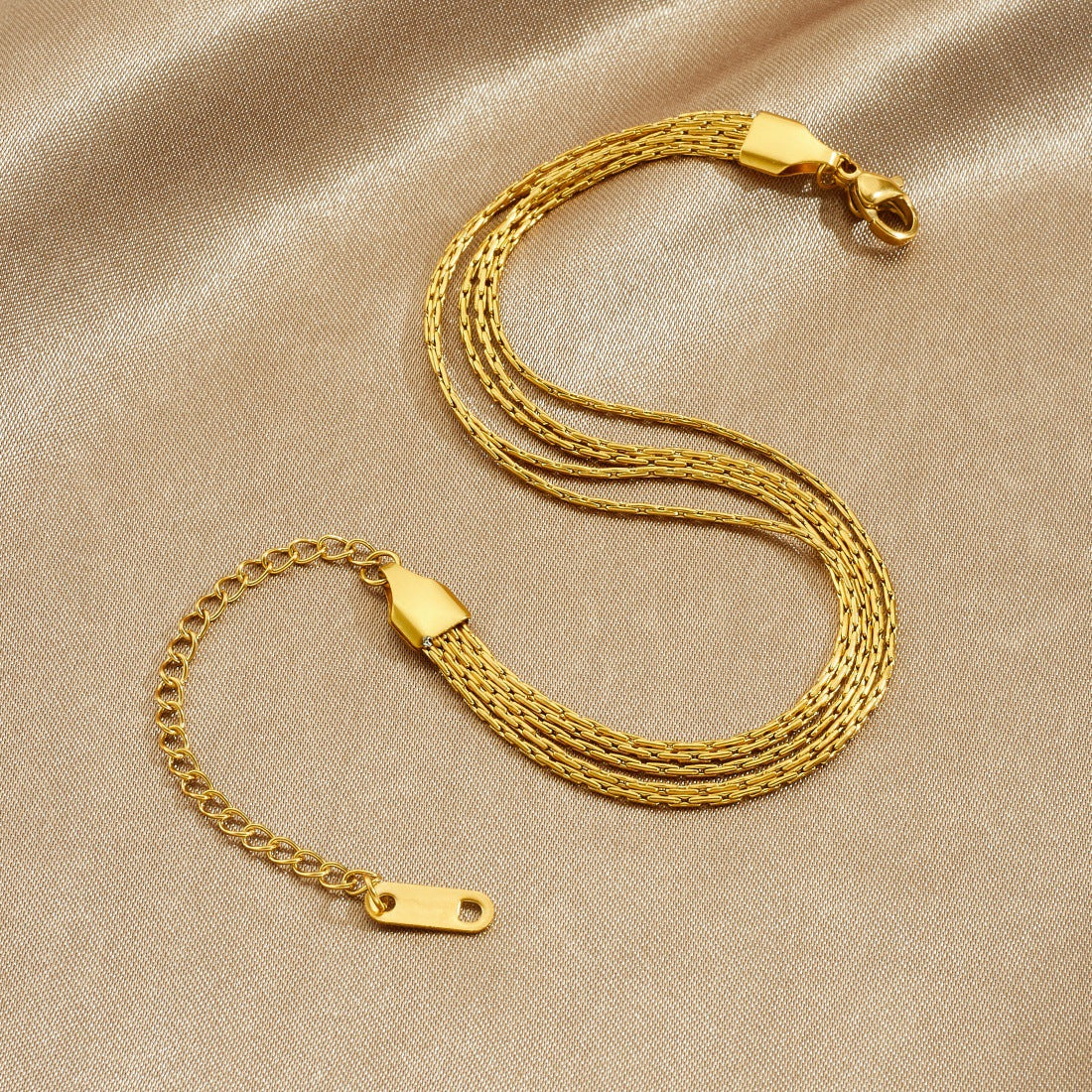 Fashionable Streetwear Gold Plated Hammered Round Stainless Steel Multi-Layer Bracelet for Women