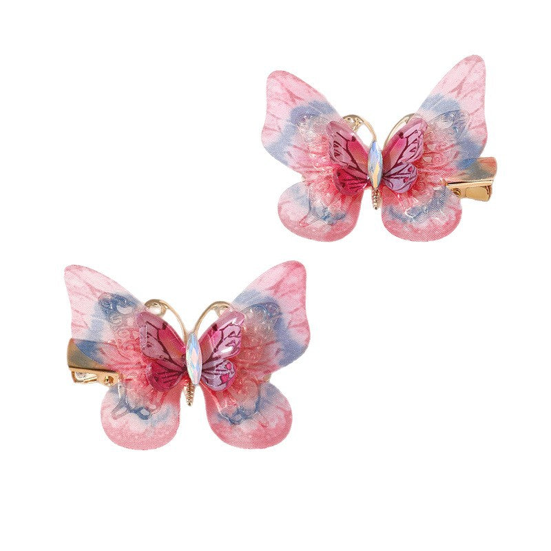 Natural Style Butterfly Bow Hair Clip for Kids with Gradient Feather Wing Design, Plastic Resin Duckbill Clamp for Ponytail