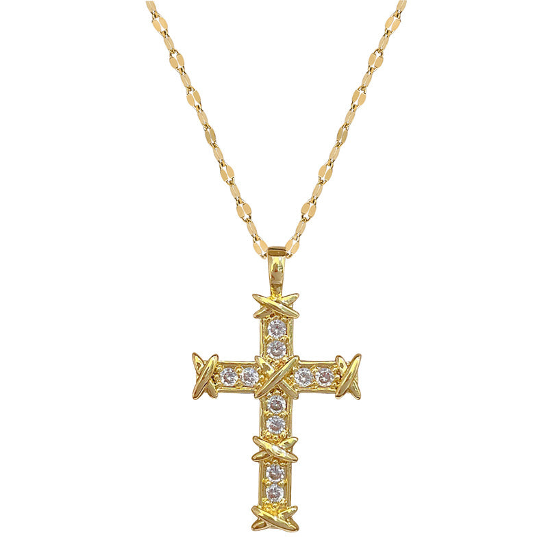 Collana Girocollo Lusso in Acciaio al Titanio con Strass a Croce Unisex