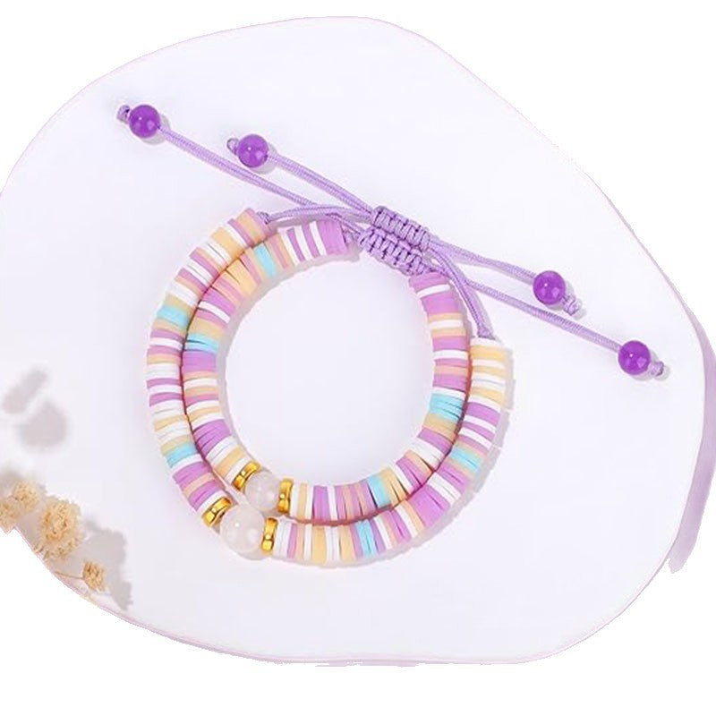 Sweet Geometric Heart Round Resin Braided Bracelet Set for Girls