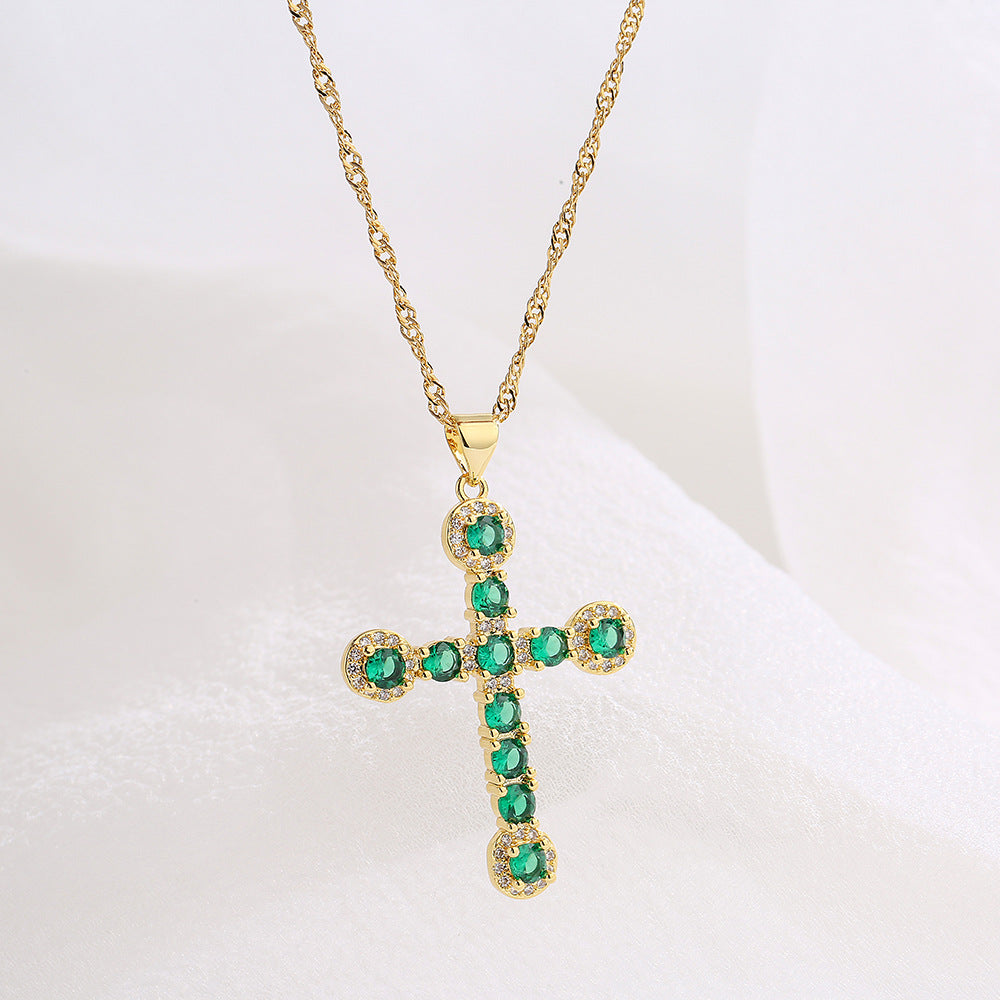 Collana pendente geometrica minimalista vintage da donna con base in rame placcata in oro 18 carati e intarsio di zirconi
