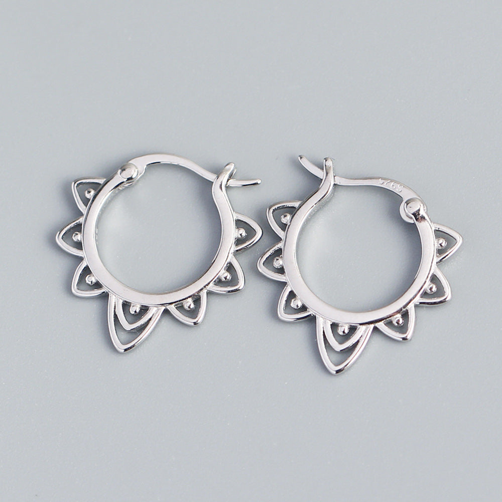 Vintage Sweet-Edgy Hollow Floral Pattern S925 Sterling Silver Hoop Earrings