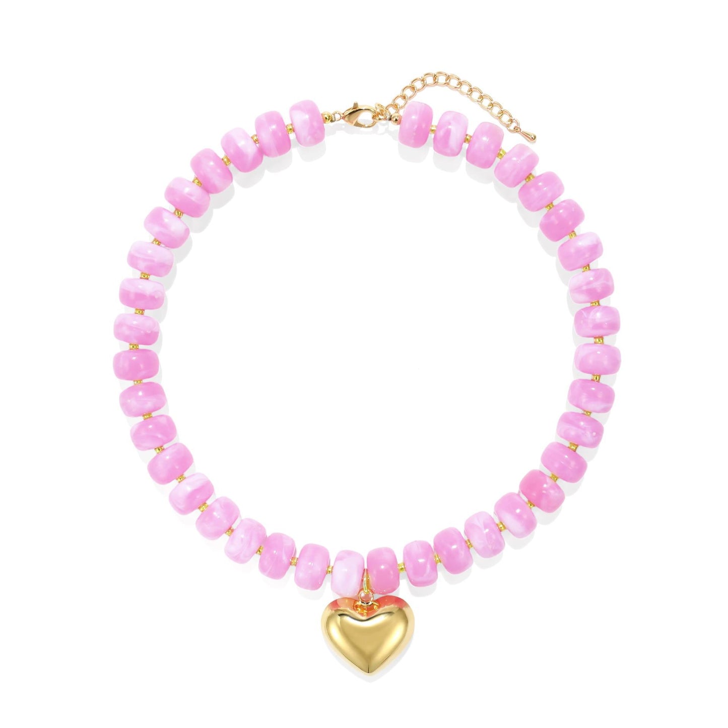 Fashionable Geometric Heart Acrylic Beaded Necklace for Women Casual Daily Wear Cable Chain