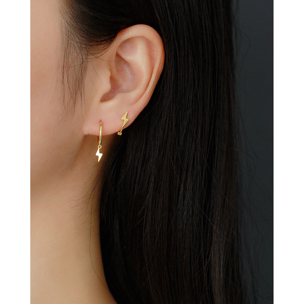 Orecchini a forma di fulmine lucidi, minimalistici e dolci, in argento sterling 925, da donna